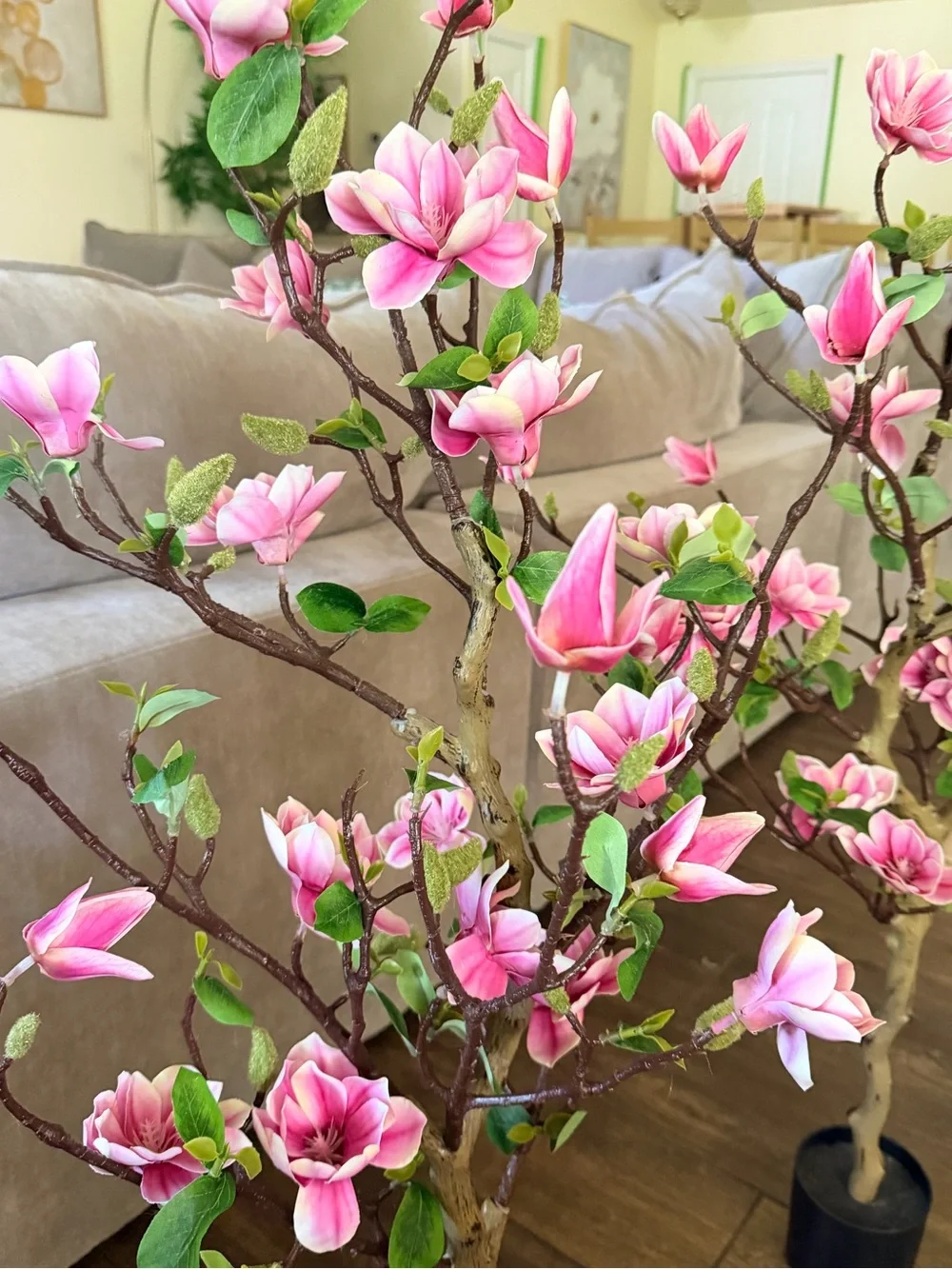 Set of 2 Pink Magnolia Branch Tree Faux Floral Arrangement - Home Accents